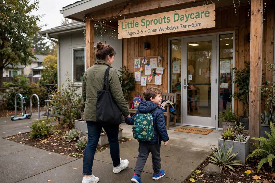Parent choosing a daycare with a trustworthy business name