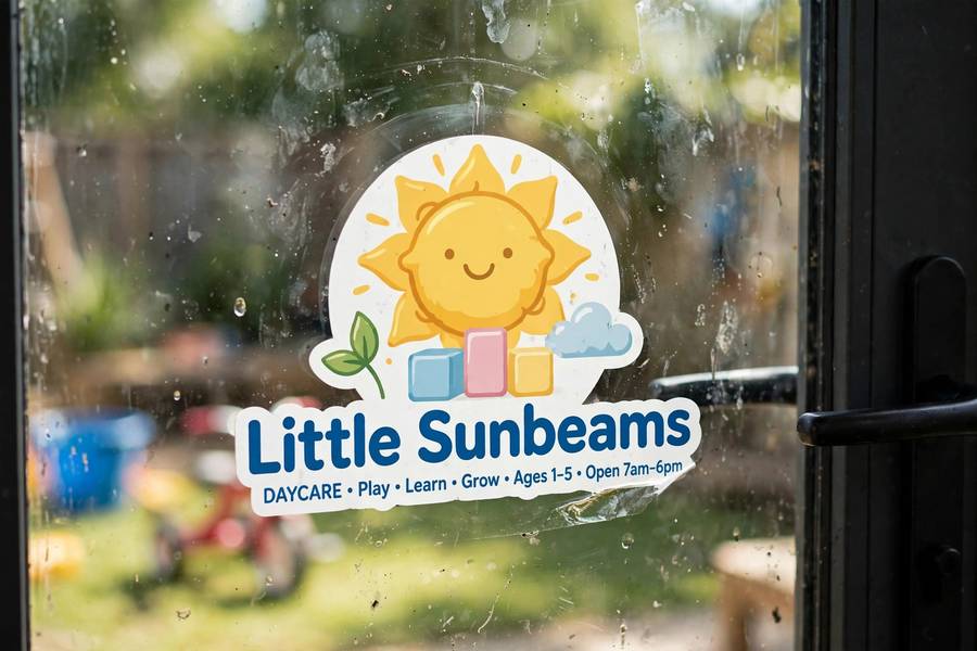 Professional daycare logo on entrance door