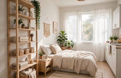 Organized studio apartment showing how to organize small apartment ideas