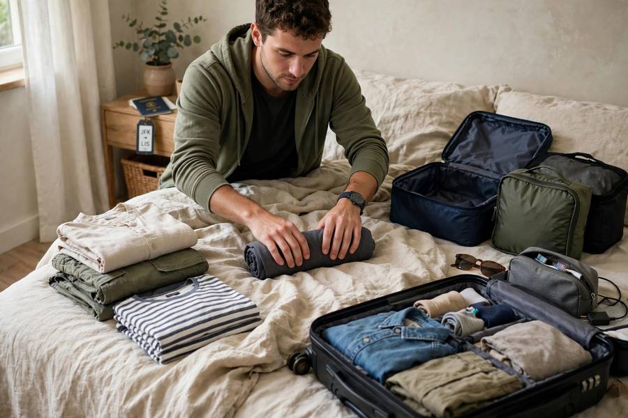 Rolling clothes for packing cubes, a key technique for how to pack light