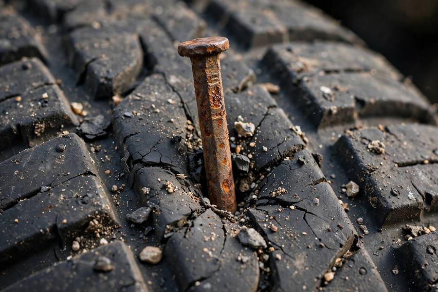 Nail puncture in tire tread suitable for how to patch a tire puncture plug kit repair