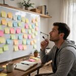 How to Pick a Business Name That Stands Out in a Crowded Market An entrepreneur brainstorming standout business name ideas on a whiteboard