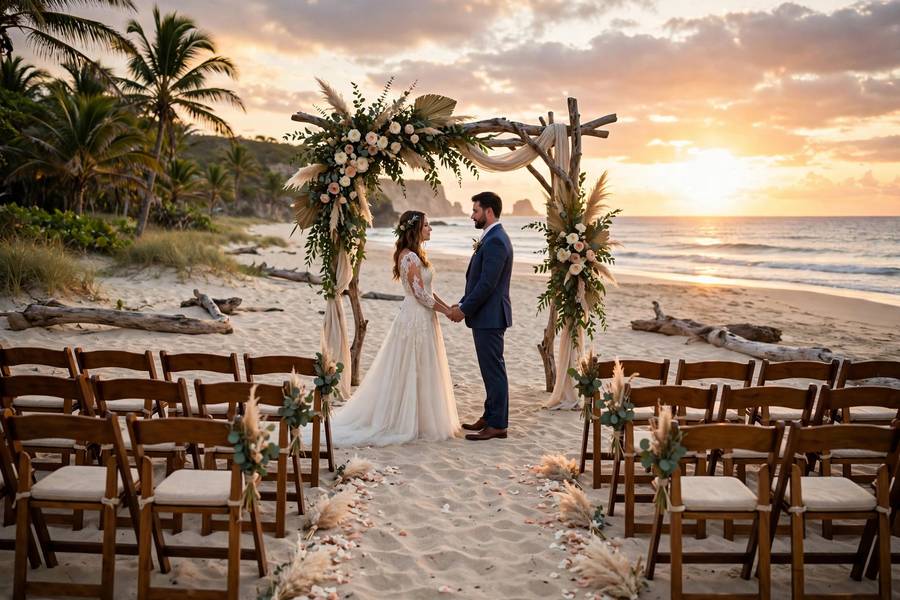 Destination wedding ceremony on a beach