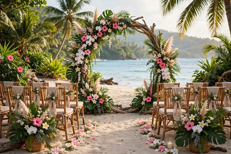 Tropical destination wedding setup