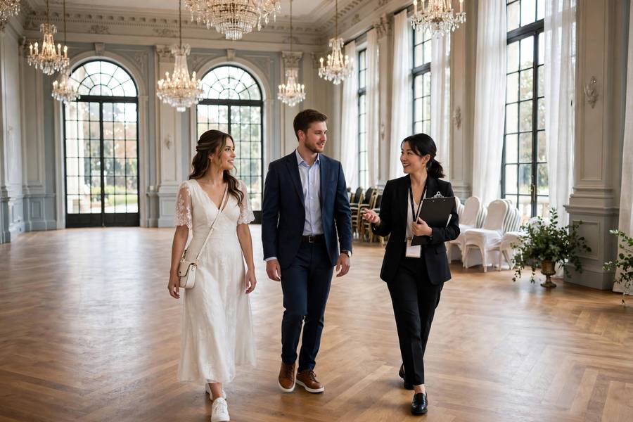 Touring a potential venue — the venue decision shapes every step of how to plan a wedding