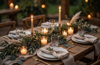 Budget wedding table setting with candles