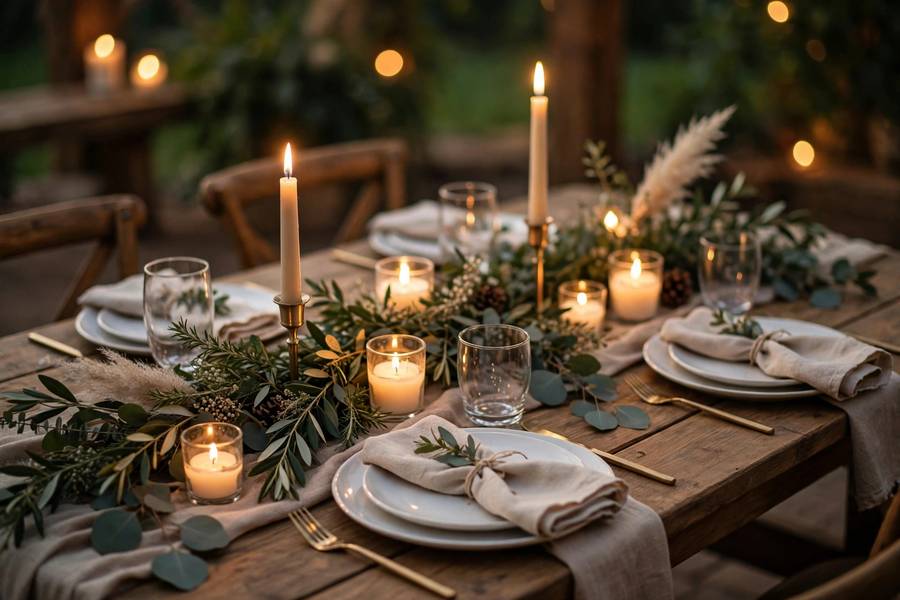 Budget wedding table setting with candles
