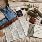 How to Plan a Weekend Getaway Without the Stress Weekend getaway packing scene with a small suitcase, map, and travel essentials on a bed