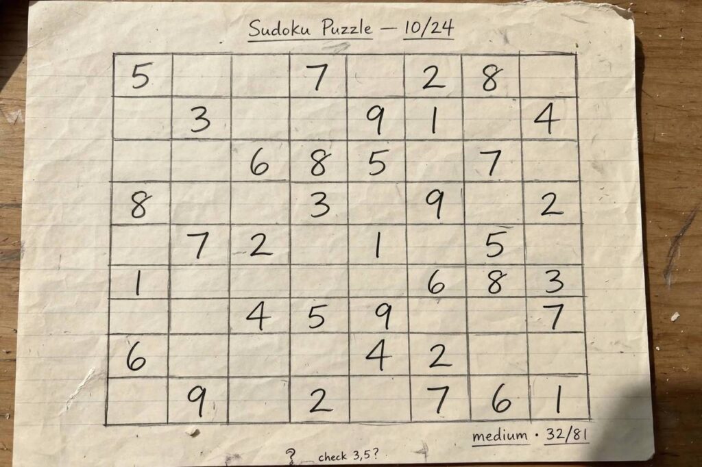 Sudoku puzzle grid partially filled in