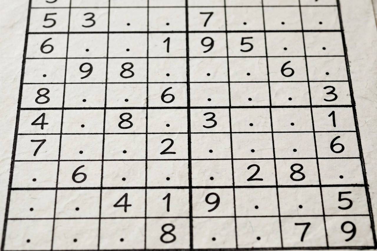 Close-up of a sudoku grid showing rows columns and boxes