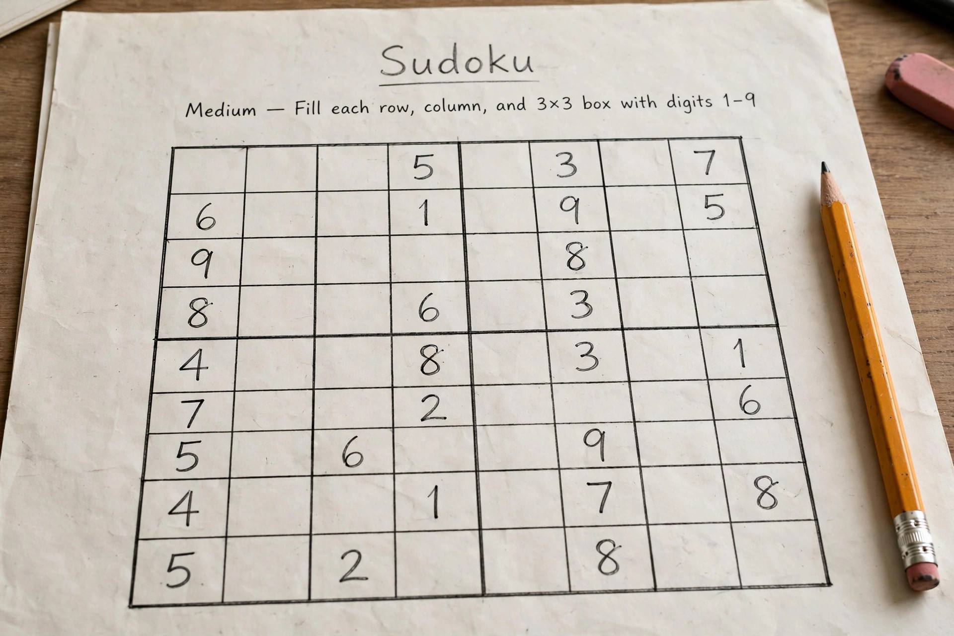 Sudoku puzzle grid partially filled with numbers