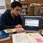 How to Prepare for the GRE: Complete Study Guide (2026) Graduate student preparing for the GRE with prep books in a library