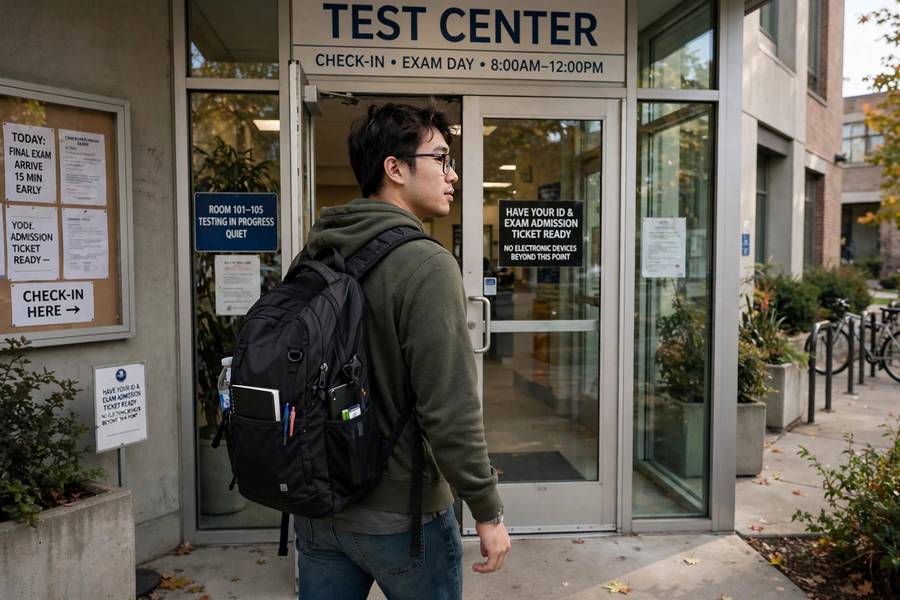 A student arriving at the test center on ACT exam day