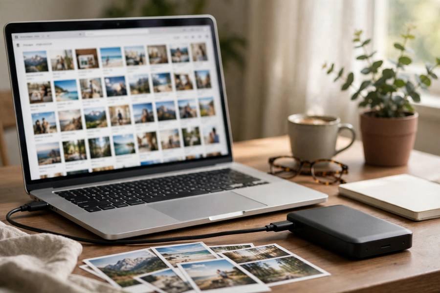 Copying photo folders to an external hard drive for backup