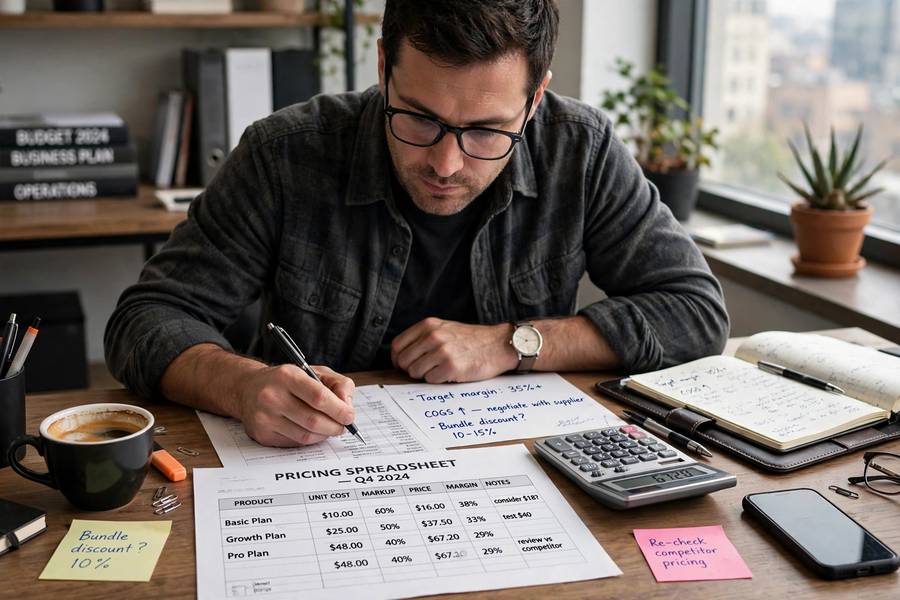Running pricing numbers on a spreadsheet for how to price products for small business