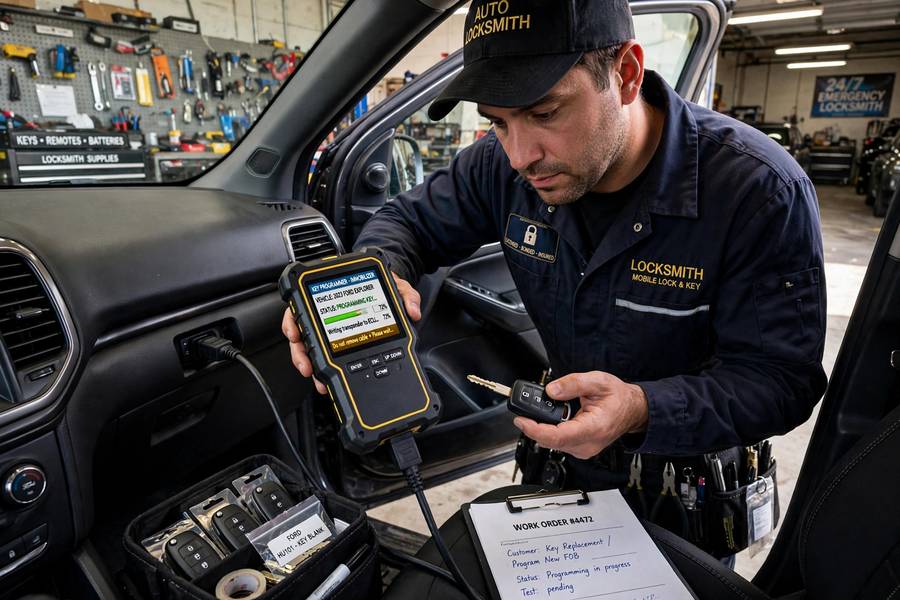 Locksmith using a programmer tool when DIY methods for how to program a key fob are not available