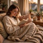 How to Read Faster and Remember More: 9 Gentle Techniques Woman learning how to read faster and remember more while reading curled up on a cozy couch in warm light