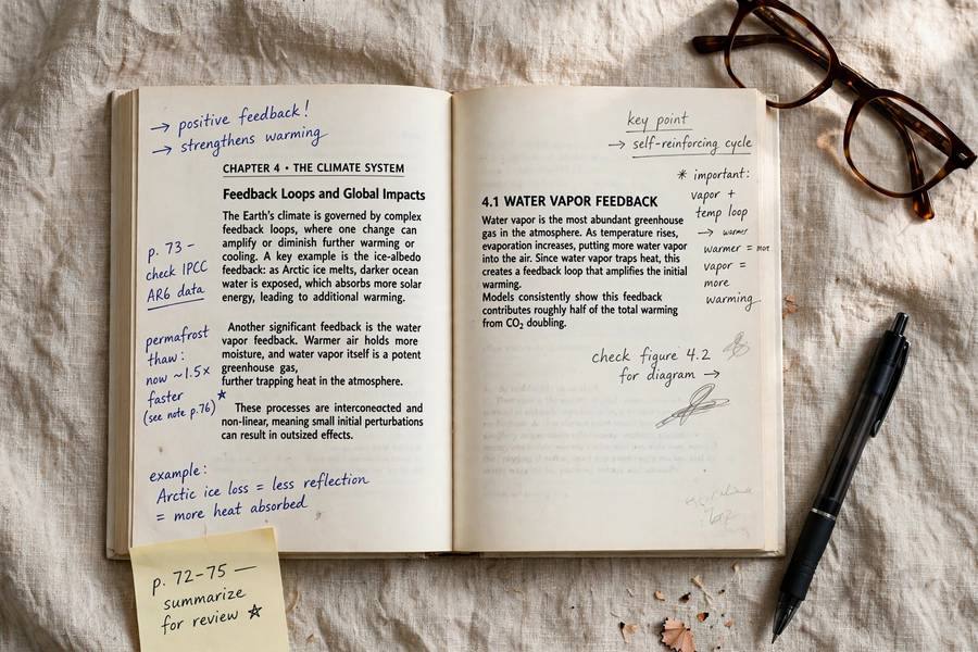 Active reading with margin notes in nonfiction book