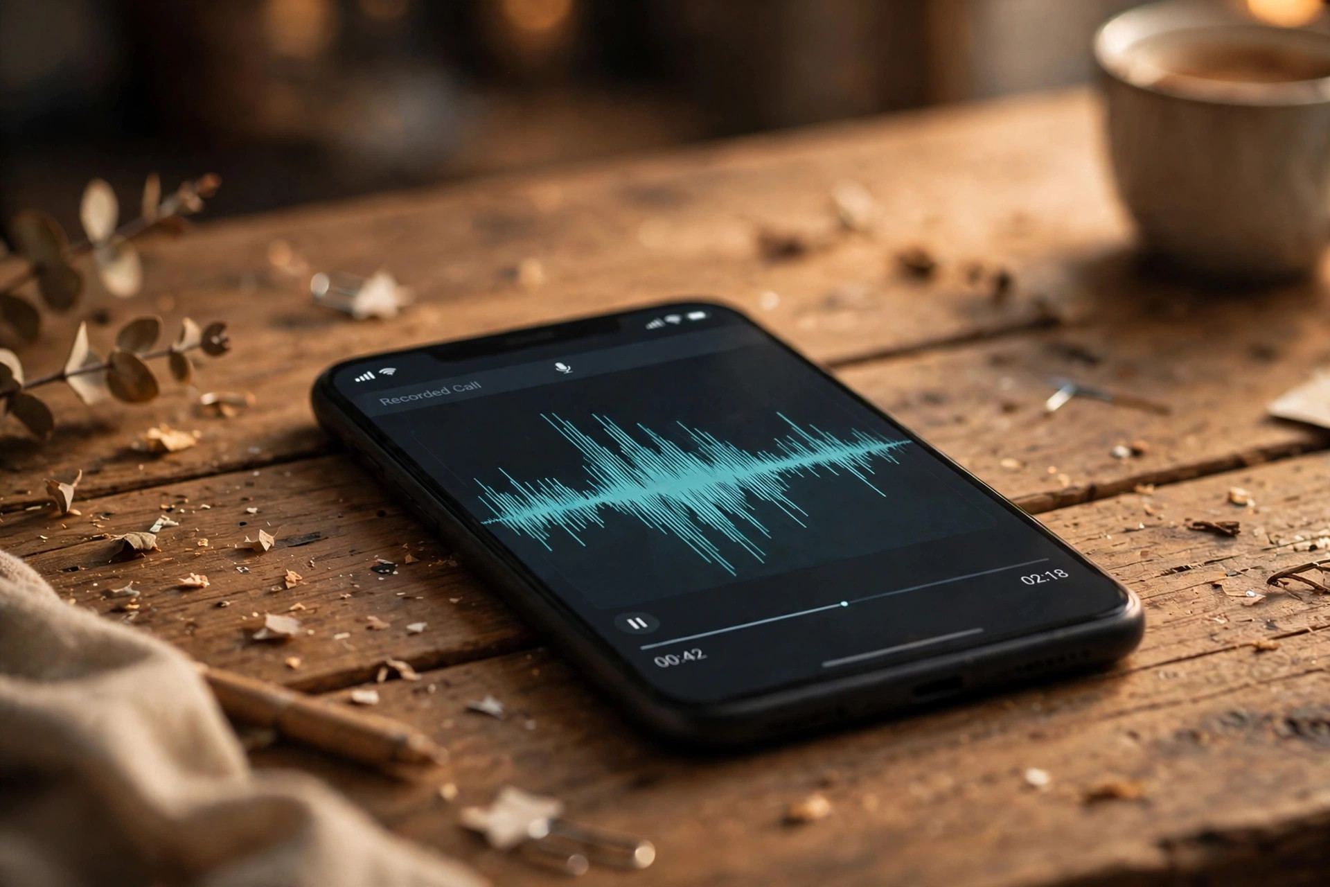 Audio waveform of a recorded phone call displayed on a phone screen
