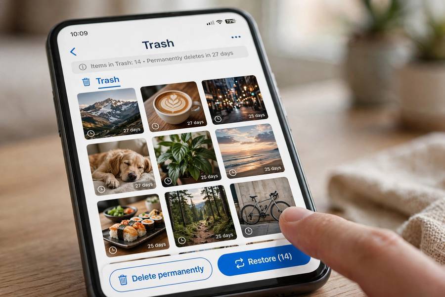 Smartphone screen showing the deleted photos folder you can use to recover deleted photos