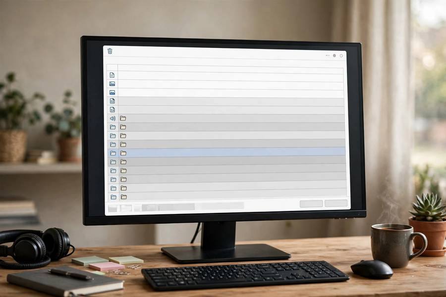 Computer recycle bin showing deleted files ready to restore