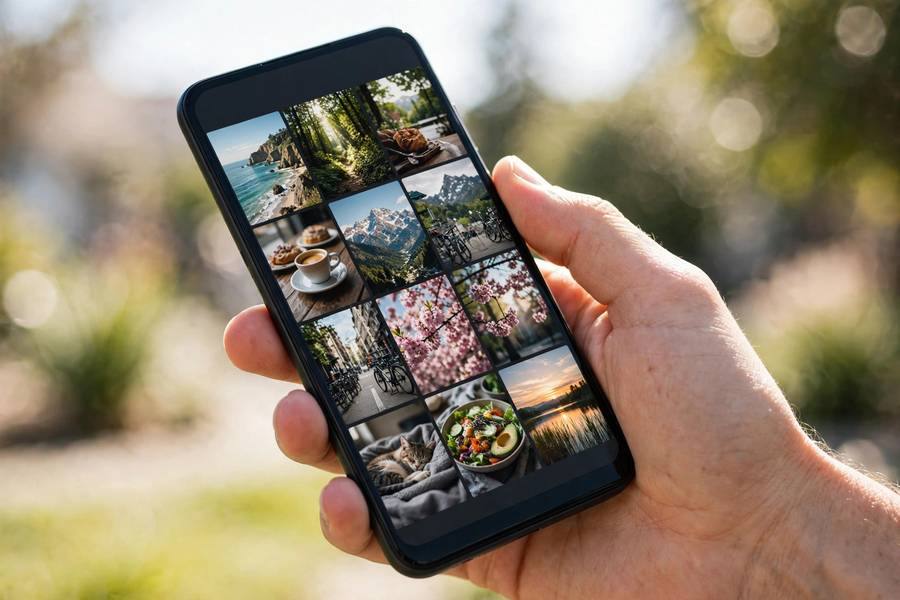 Android phone displaying its photo gallery app