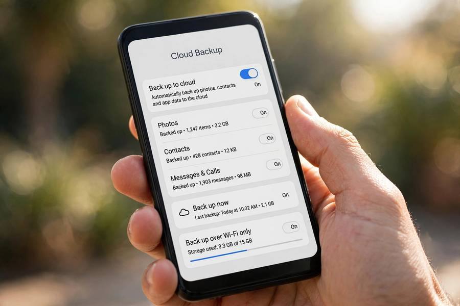 Samsung Cloud backup settings open on a Galaxy phone
