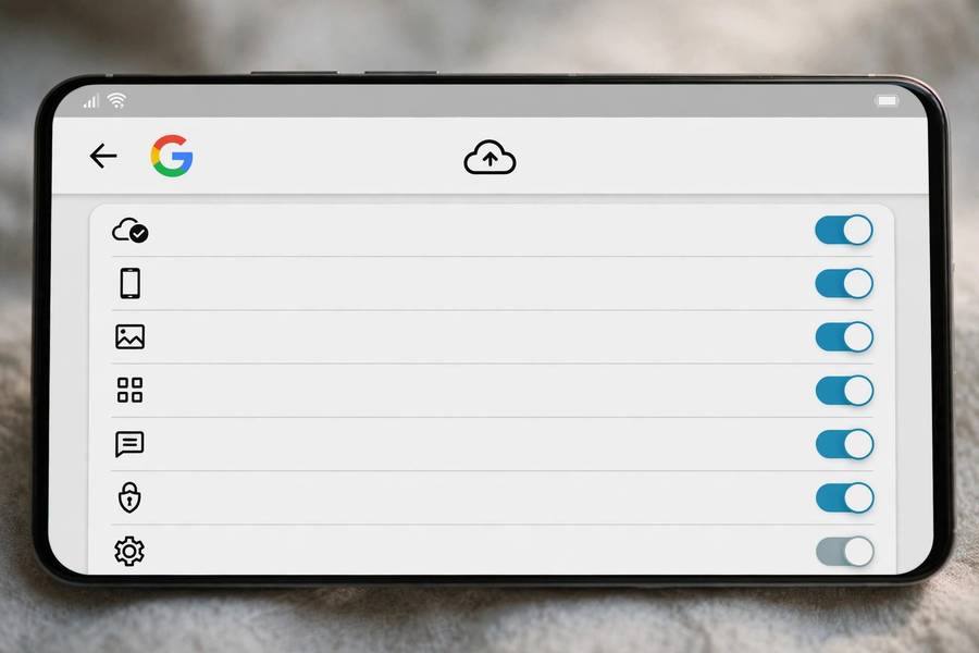 Android phone settings screen showing the Google Backup options menu
