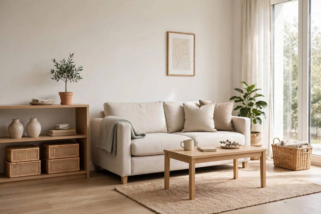 Bright, tidy living room with minimal decor and natural light