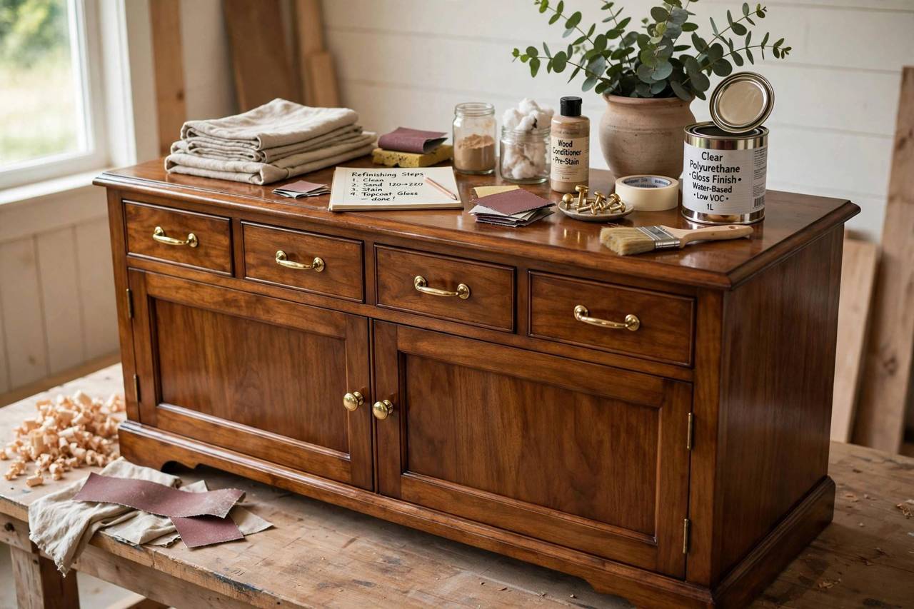 Beautifully refinished wooden sideboard with a smooth glossy finish