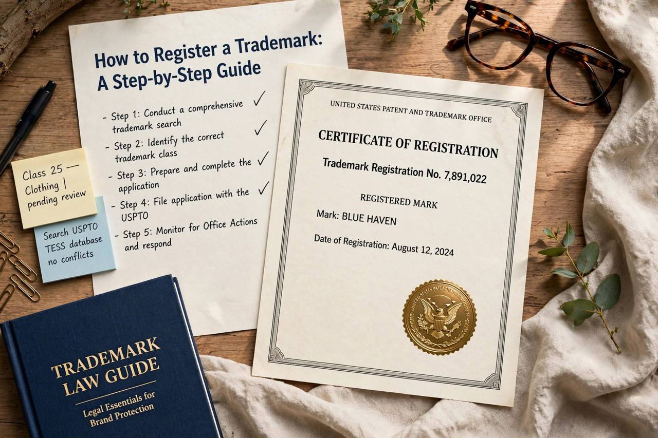 Official trademark certificate document with gold seal