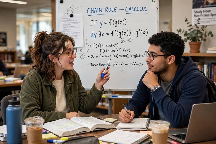 Students teaching each other during study session