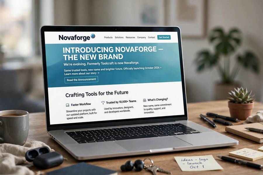 Website announcing business name change to customers
