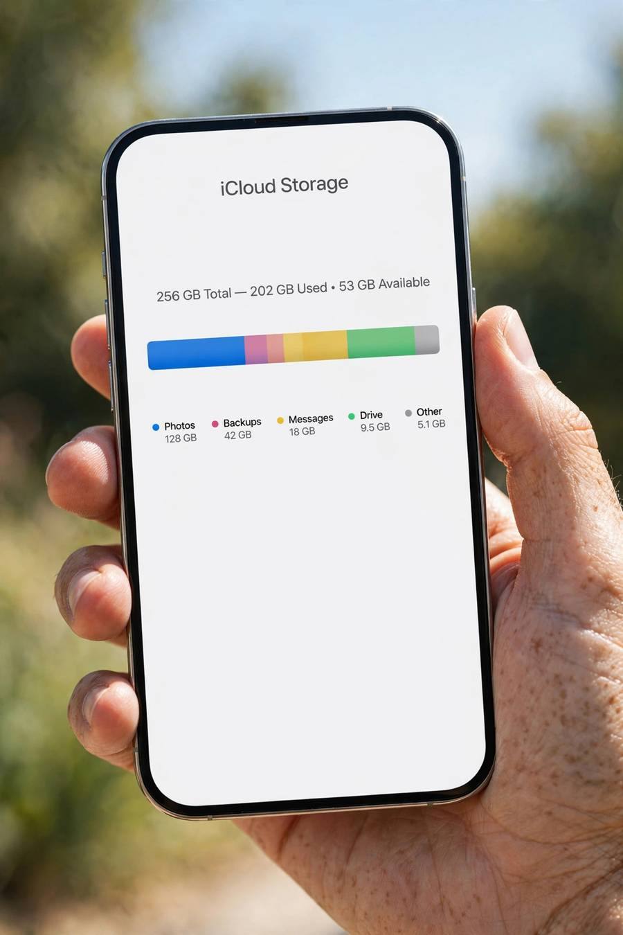 iPhone iCloud settings showing storage usage
