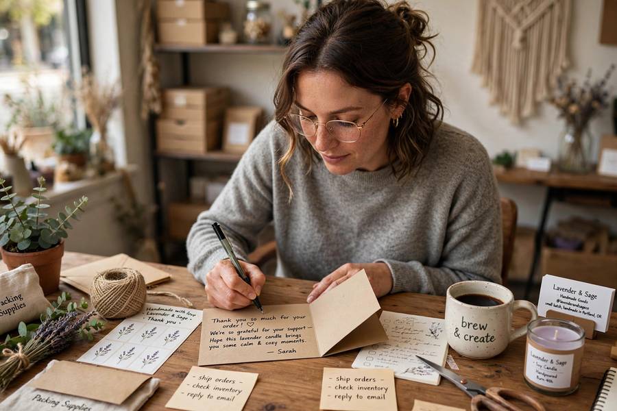 Handwritten thank-you note, a personal tactic for how to retain customers small business