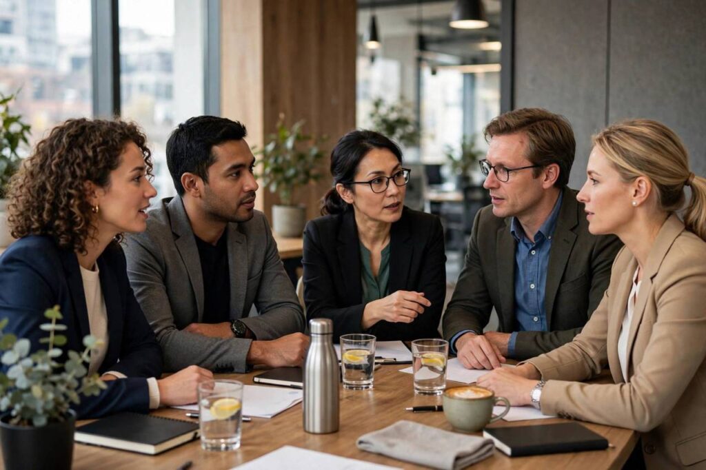 Business team having a focused meeting around a conference table