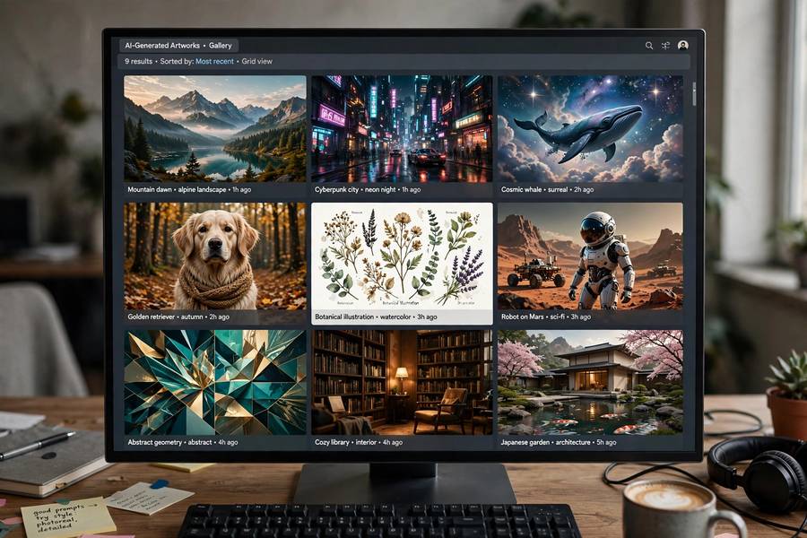 A grid of varied AI-generated artworks created by running Stable Diffusion locally