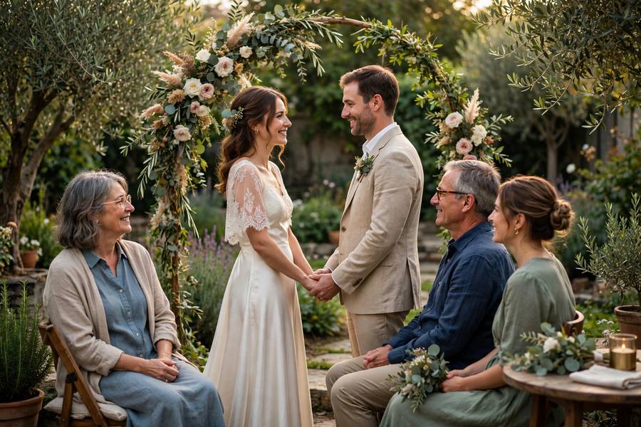 Beautiful intimate microwedding ceremony in a garden