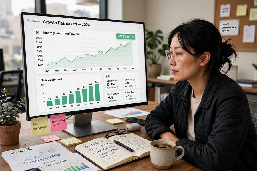 Tracking growth metrics on screen while learning how to scale a small business