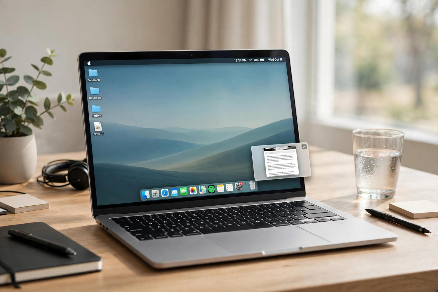 Mac screen with screenshot thumbnail preview in the corner