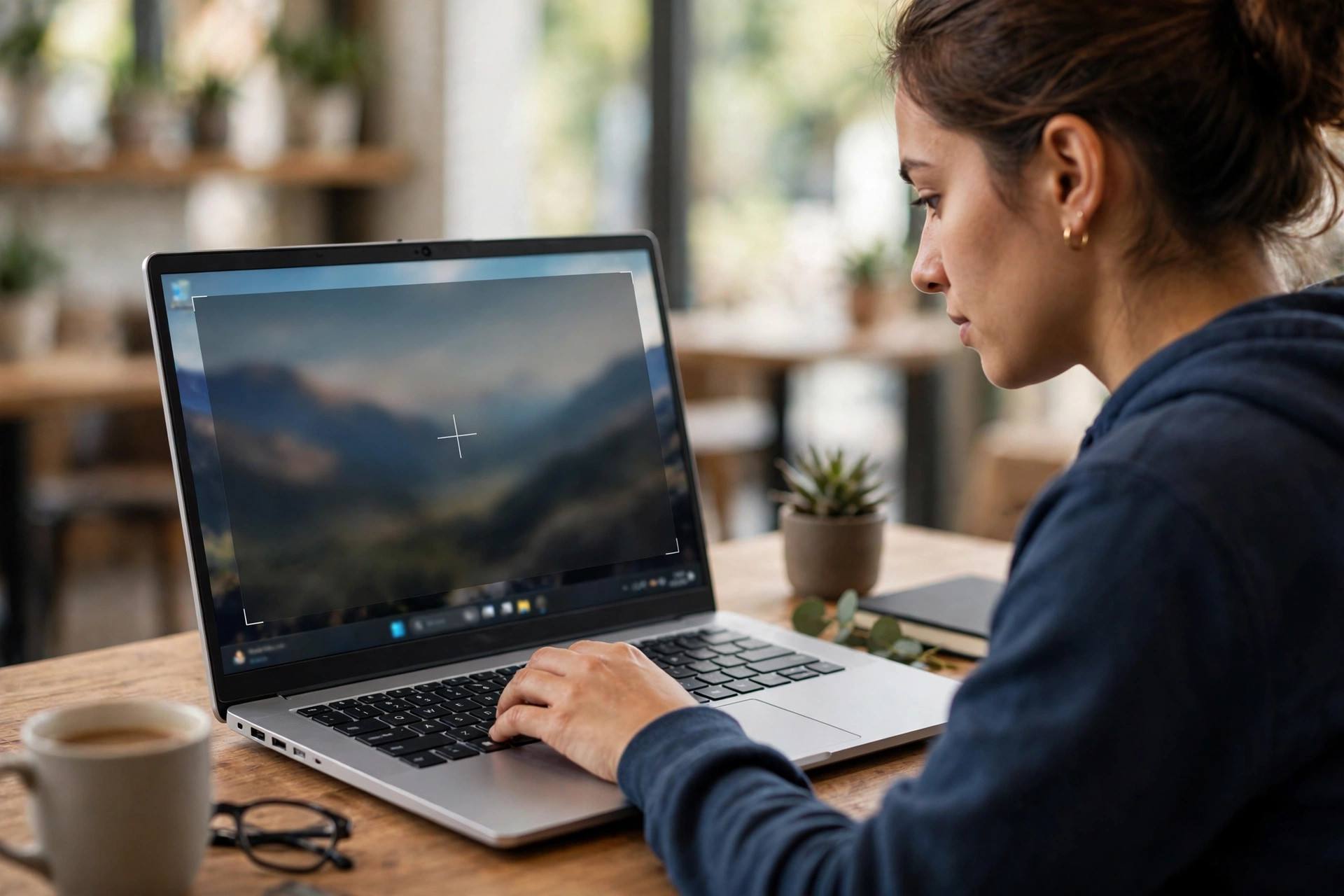 Person taking a screenshot on a Windows 11 laptop