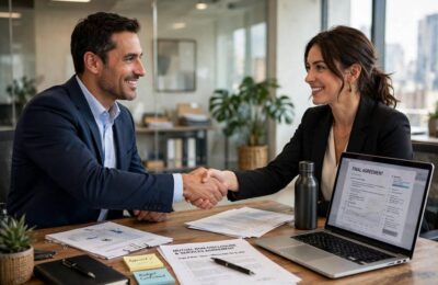Business owners shaking hands on a completed deal