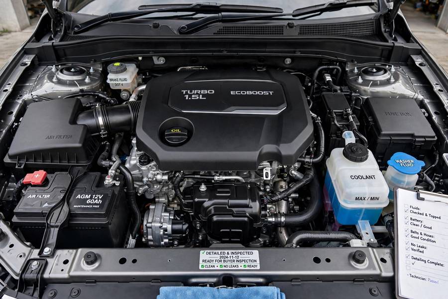 Detailed engine bay ready for inspection, smart prep when learning how to sell a car