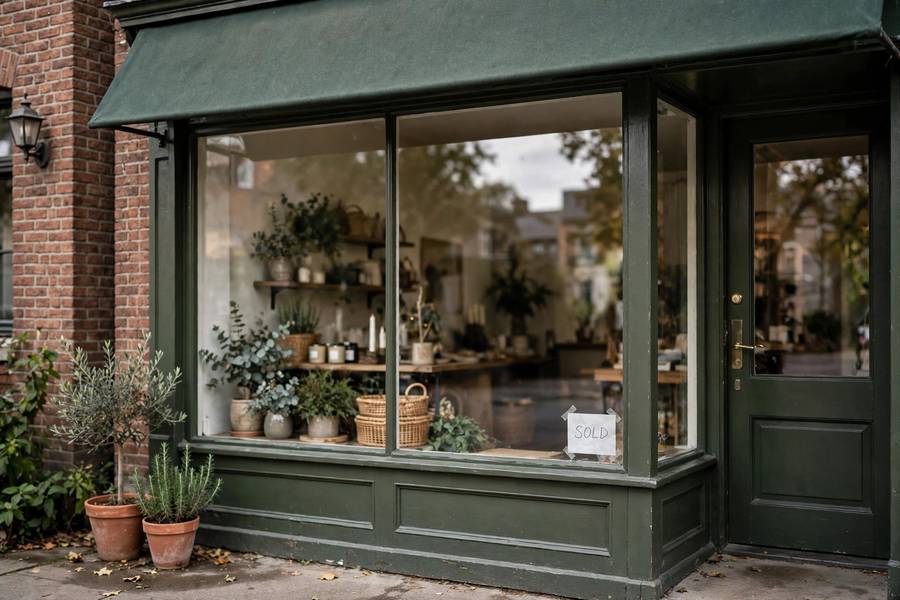 Small business storefront with discreet sold sign