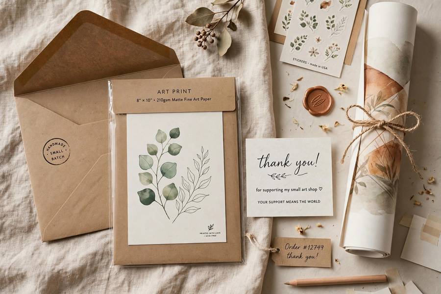 Packaging materials for shipping AI art prints sold online
