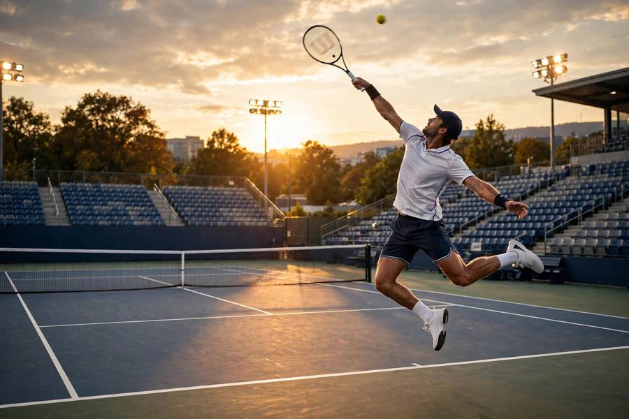 Full service motion illustrating how to serve a tennis ball