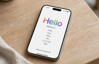 New iPhone displaying the Hello setup welcome screen
