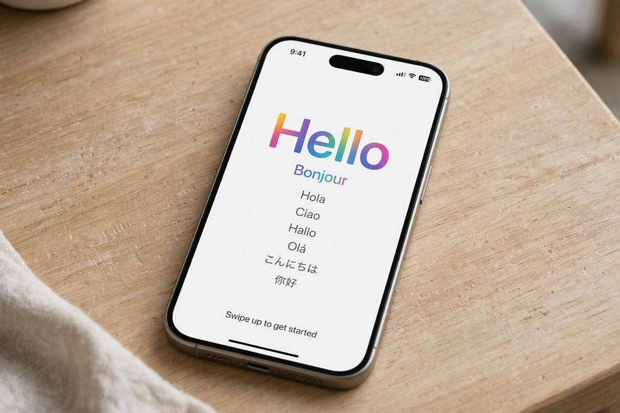 New iPhone displaying the Hello setup welcome screen
