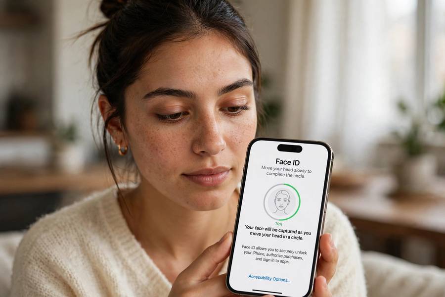 Person setting up Face ID on a new iPhone