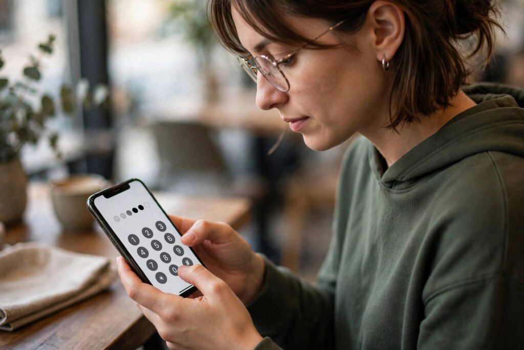 Person entering two factor authentication code on smartphone
